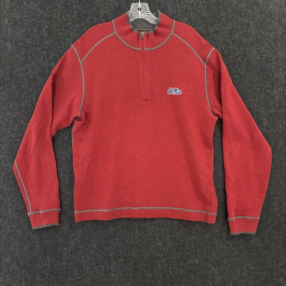 Ole Miss Rebels Sweater Mens Medium Red Football 1/4 Zip Pullover Cutter & Buck - Picture 1 of 9